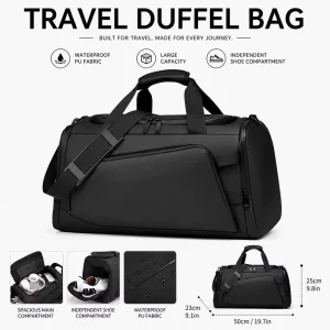 Large Capacity Travel Duffel Bag Waterproof PU Gym Bag with Independent Shoe Compartment Detachable Shoulder Strap OEM ODM