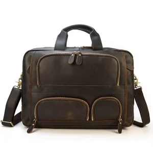 Large Capacity Travel Duffle Shoulder Bags Dropshipping Vintage 17 Inches Laptop Business Bag Genuine Leather Briefcase