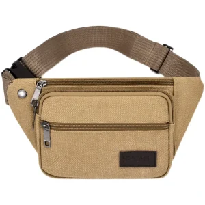 Large Capacity Vintage Canvas Waist Bag for Men Women Zipper Crossbody Chest Bag for Business Outdoor Sports Travel