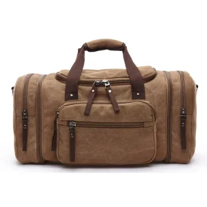 Large Capacity Vintage Durable Canvas Men’s Gym Fitness Duffel Bag with Zipper Closure and Shoe Compartment