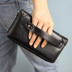 Large Capacity Vintage Men’s PU Leather Wallet Card Holder Casual Phone Bag Handbag Long Clutch Business Polyester Lining