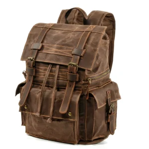 Large Capacity Vintage Rucksack Batik Canvas With Crazy Horse Leather Bag Men’s Outdoor Travel Hiking Backpacks