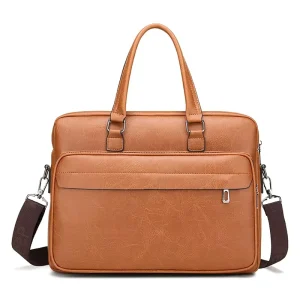 Large Capacity Waterproof Men’s Hard Bag Horizontal PU Leather Briefcase Business Laptop Bag
