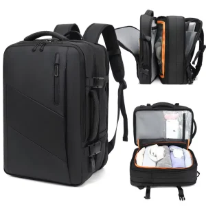 Large Capacity Waterproof School Backpack Expandable Travel Laptop Black Backpack for Men