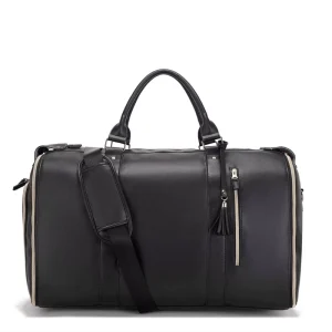 Large Carry On Men’s Travel Bag Expandable Rolling Duffle Zipper Closure PU Shoe Compartment Suit Garment Carrier Duffel Trolley