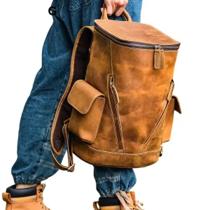 Large Luxury Crazy Horse Leather Backpack for Man Vintage Fashion Style for Outdoor Hiking School Travel Laptop Bag
