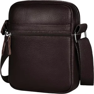 (Large) Men’s Crossbody Shoulder Bag Genuine Leather Small Messenger Satchel for Work Business Travel Black Side Purse