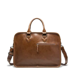Large Vintage Briefcase Men’s PU Leather Casual Handbag Brown Fashion Office Leather Briefcase 13 Inch Laptop Bag