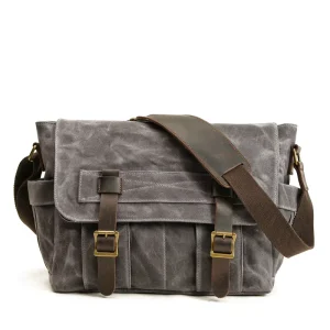 Large Waxed Canvas Men’s Messenger Bag Vintage Fashion Style Water Resistant 15.6 Inch Laptop School Bag Item 89726