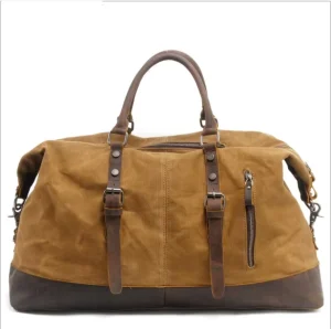 Large Zippered Cowhide Tote Duffle Bag Solid Color Canvas Travel Luggage with Hasp Closure Leisure Shoulder Weekender Travel Bag