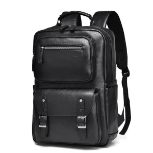 Large-capacity Men’s Business and Leisure Travel Backpack Student Computer Bag PU Leather Backpack