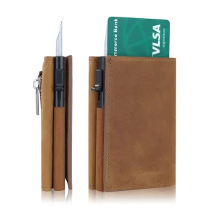 Leather Aluminum Metal Wallet Pop up Card Holder Men’s Wallet RFID Blocking ID Credit Card Sleeve Card Holder