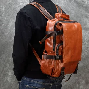 Leather Backpack Men’s and Women’s Backpack Leisure Bag Europe and America Retro