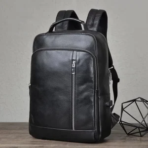 Leather Backpack Travel Bagpack Genuine Leather Men’s Casual Daypack Cowhide Laptop Backpacks With USB Connector