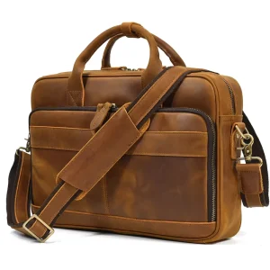 Leather Business Bag 16 Inch Large Men Genuine Leather Briefcase for 14 Inch Laptop Crazy Horse Leather Satchel Bag