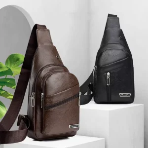 Leather Chest Bag for Men Vintage Casual Crossbody Pack for Work Handmade Male Side Bags Travel Sling Bag