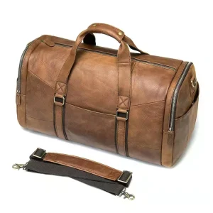 Leather Duffle Weekender Travel Bag For Men With Full Grain Cowhide Vacation Trip Business Bag Gym Sports Carry On Bag Customize