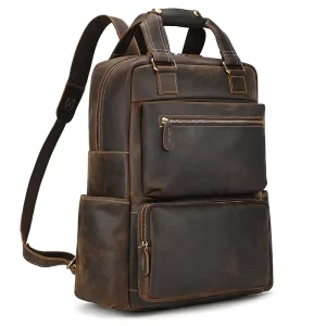 Leather Men Backpack Business Male 17″ 15.6″ Laptop Bag Daypacks Large Capacity Travel College School Bag
