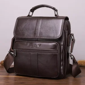 Leather Men’s Casual Foreskin Shoulder Bag with Multiple Pockets Portable Flip Shoulder Bag Crossbody Bag City Bag