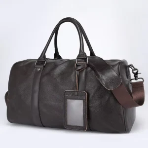 Leather Men’s Large Capacity Travel Bag with Shoe Compartment Crossbody Bag Fitness Bag