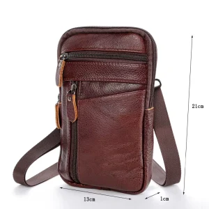 Leather Waist Bag Men’s Mobile Phone Bag Belt Outdoor Sports Multifunctional One Shoulder Wallet