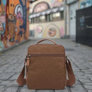 Lifestyle Man’s Small Vintage Canvas Long Two Sided Shoulder Bag with Anti Theft Feature