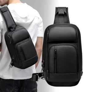 Lightweight Durable Large One Strap USB Black Men’s Sling Crossbody Bag 9.7 Inch Tablet