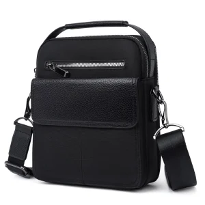 Lightweight Fashion Multi Pocket Male Crossbody Side Messenger Satchel Bag Genuine Leather Shoulder