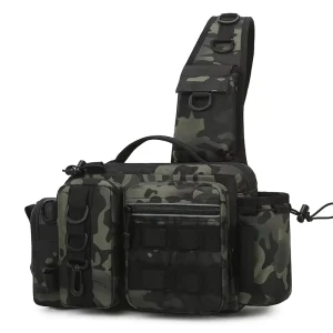 Lightweight Fishing Sling Bag with Rod & Gear Holder Waterproof Crossbody Backpack Fishing Tackle Bag
