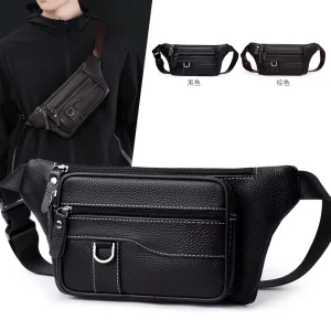 Lightweight Men’s Chest Bag with PU Outdoor Leisure PU Leather Shoulder Bag Portable Large Capacity Cycle Bag