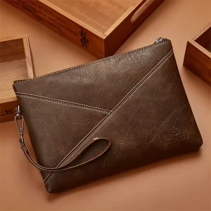 Lightweight Men’s Clutch Bag PU Leather Zipper Closure Fashion Waterproof Highly Durable Business Organiser