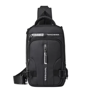 Lightweight Men’s Nylon Water Resistant Chest Crossbody Bags Sling Backpack with USB Charging Port