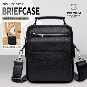 Lightweight Multi Pocket Male Spacious Side Messenger Satchel Bag Genuine Top Grain Cowhide Leather Shoulder Bag