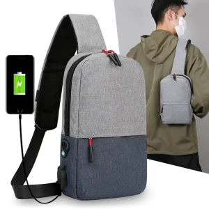 Lightweight Multi-pocket Men Black Sling Crossbody Bag USB Simple Portable Small Men’s Chest Bag for Daily