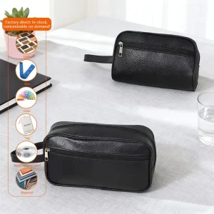 Litchi pattern PU Men’s Makeup Bag for Travel Convenient Handbag with Water resistant Function for Washing and Toiletries