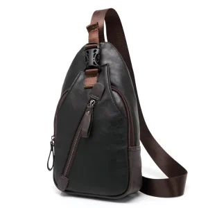 Long Lasting PU Leather Men’s Chest Bag Motorcycle Chest Bag with Custom Logo