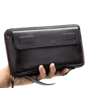 Long Wallet Rfid Anti-Theft Portable Men’s Genuine Leather Zipper Clutch Bag Cowhide Multi-Card Slot