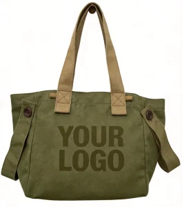 Low MOQ Custom Logo High Quality Army Green Heavy Duty Shopping Bag Reinforced Long Large Capacity Foldable Canvas Tote Letter
