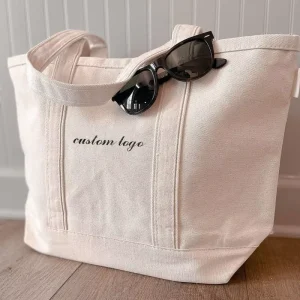 Low MOQ Large Custom Eco Friendly Fashion Cotton Canvas Totebag Shopping Handmade Mens Reusable Shoulder Zipper Pockets Dress