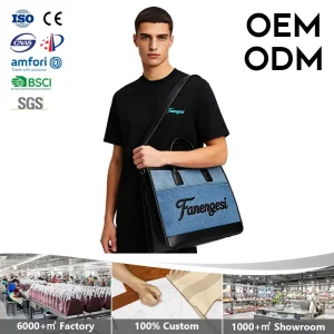 Luxuan Brand Men’s Luxury Fashion Denim Messenger Bag Vintage Sling Bag Letter Logo Vegan PU Leather Waterproof High Quality