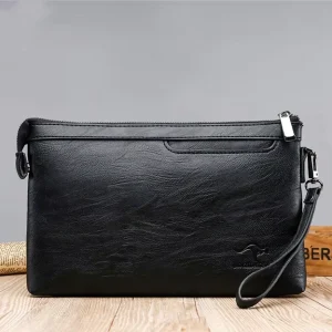 Luxurious Waterproof PU Men’s Handbag with Zipper Closure Embossed Design Padded Comfort Short Wallet Length Polyester Lining