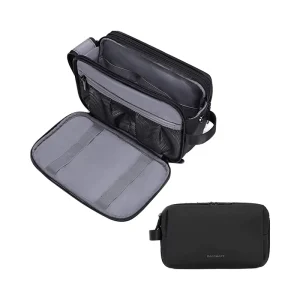 Luxury Black Mens Designer Waterproof Extra Large Hanging Travel Toiletry Wash Bag for Camping Carry on with Compartments