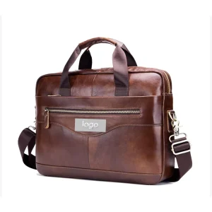 Luxury Brown PU Men’s Briefcase Messenger Bag Large Vintage Retro Waterproof Portable Handbag for Business Notebook Laptop Case