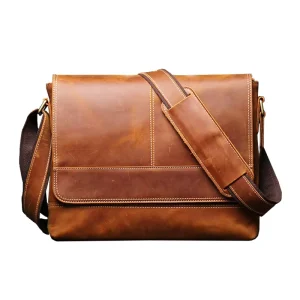 Luxury Business Document Bags Genuine Leather Large Capacity Shoulder Bag Crazy Horse Men’s Messenger Bags