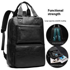 Luxury Business Men’s Laptop Backpacks Large Capacity Waterproof PU Leather Business Zipper Bag