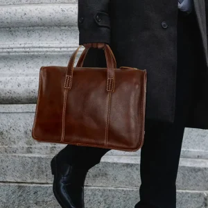 Luxury Classic Business Genuine Leather Messenger Bags Lawyer Travel Laptop Handbag Men’s Leather Briefcase with Removable Strap