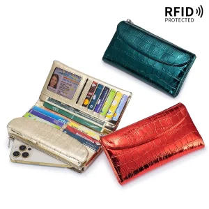 Luxury Crocodile Cowhide Men’s and Women’s Purse Clutch Bags European Style Genuine Leather Anti-theft RFID Wallet Card Bags