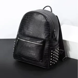 Luxury Custom Embossed Crocodile Pattern Men’s Business Large Capacity Computer Bag PU Leather Textured Backpack