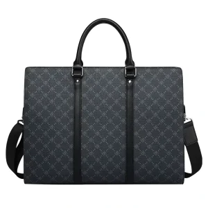 Luxury Customized Full Embossed Monogram Pattern Briefcase Business Office Laptop Bags with Detachable Long Strap for Men