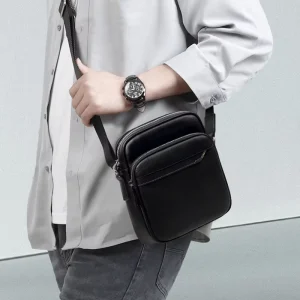 Luxury Designer Black Color Genuine Leather Business Messenger Bag for Men High Quality Fashionable Sling Crossbody Men’s Bags